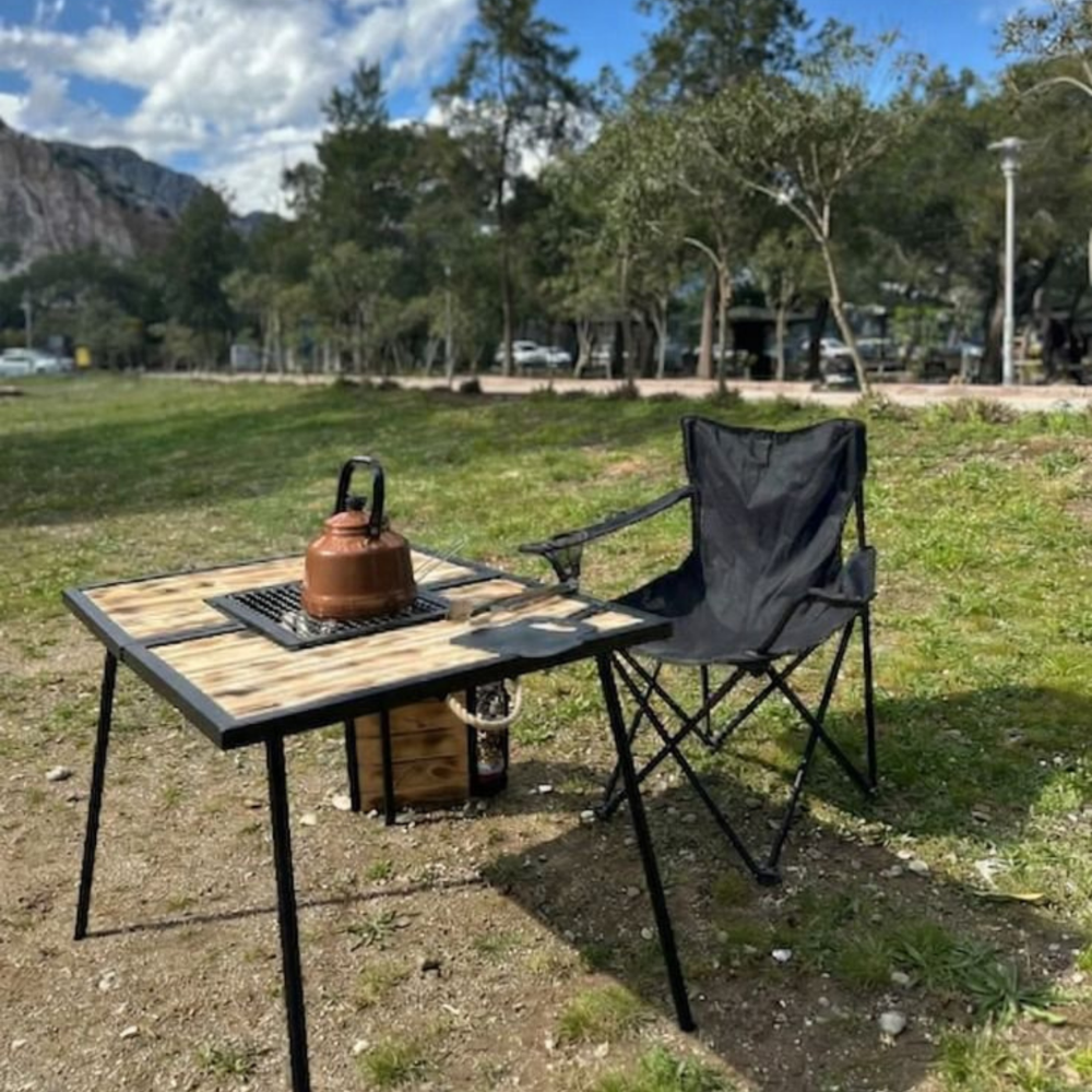 Table barbecue pliante 2-en-1 en bois et métal