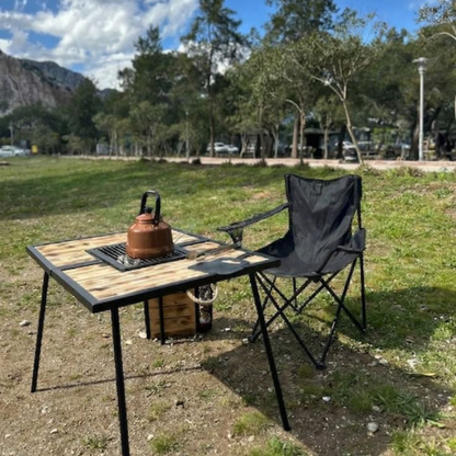 Table barbecue pliante 2-en-1 en bois et métal