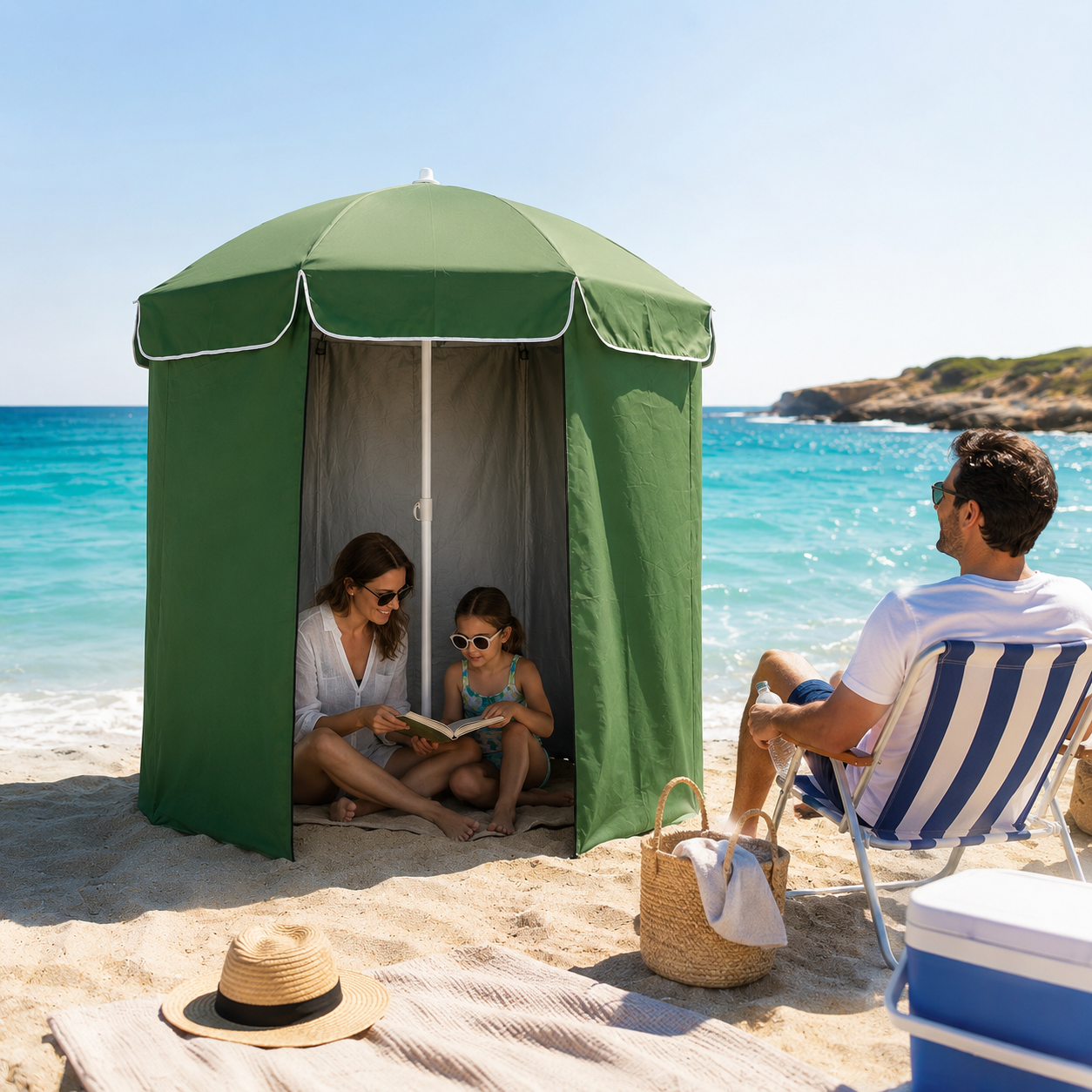 Parasol de plage avec abri intégré